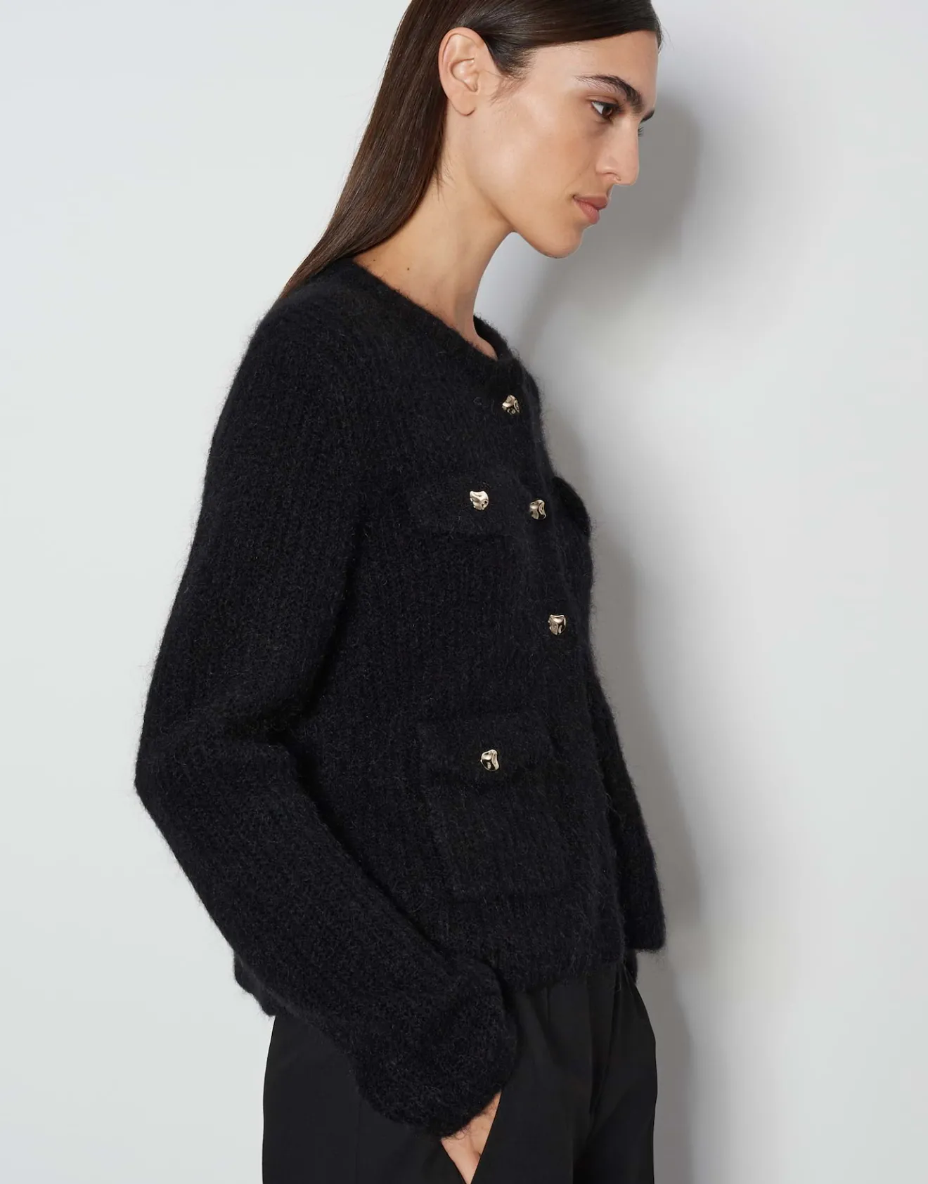 Cheap Grober Strickcardigan TINARA DETAIL mit Wolle und Mohair Strick