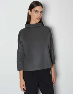 Cheap Rollkragenshirt KARITA Loose aus schimmerndem Piqué Stoff Shirts