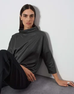 Cheap Rollkragenshirt KARITA Loose aus schimmerndem Piqué Stoff Shirts