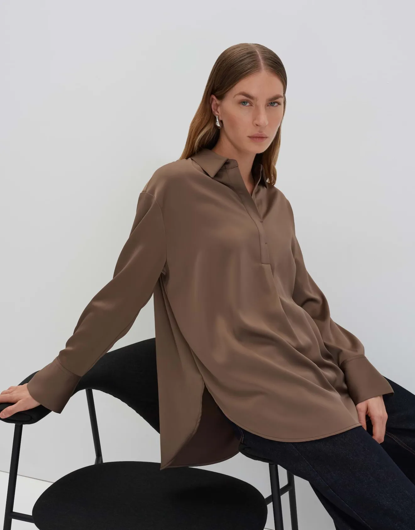 Online Satinbluse ZANZA Loose im Oversize Stil Blusen