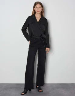 Discount Satinbluse ZARIANA Loose mit Revers Blusen