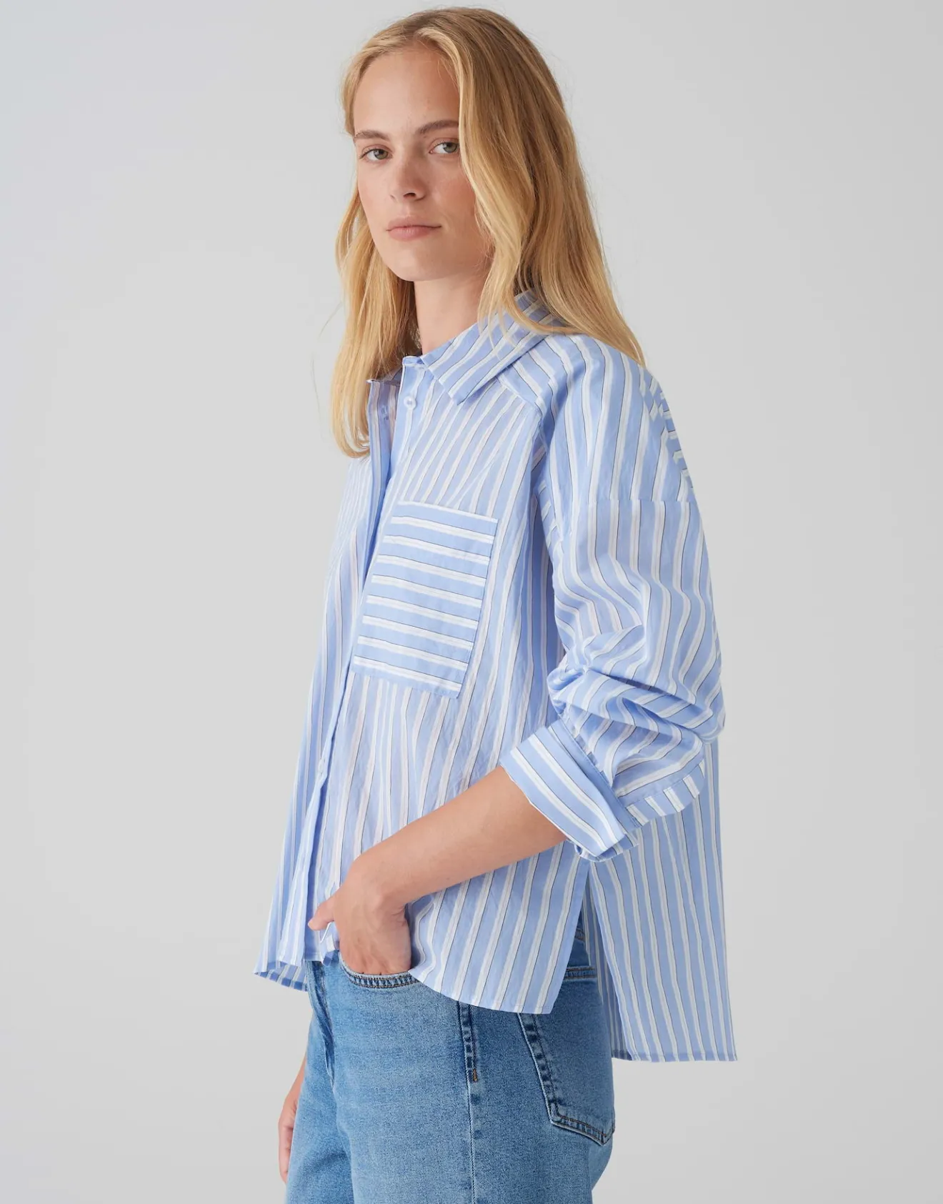 Clearance Streifenbluse FOKIA Loose aus leichtem Baumwoll Mix Blusen