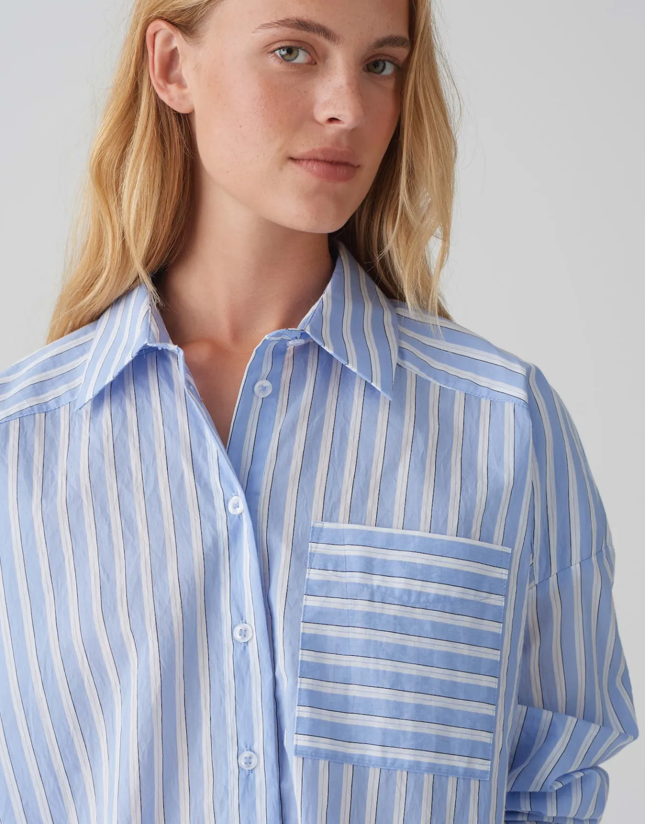 Clearance Streifenbluse FOKIA Loose aus leichtem Baumwoll Mix Blusen