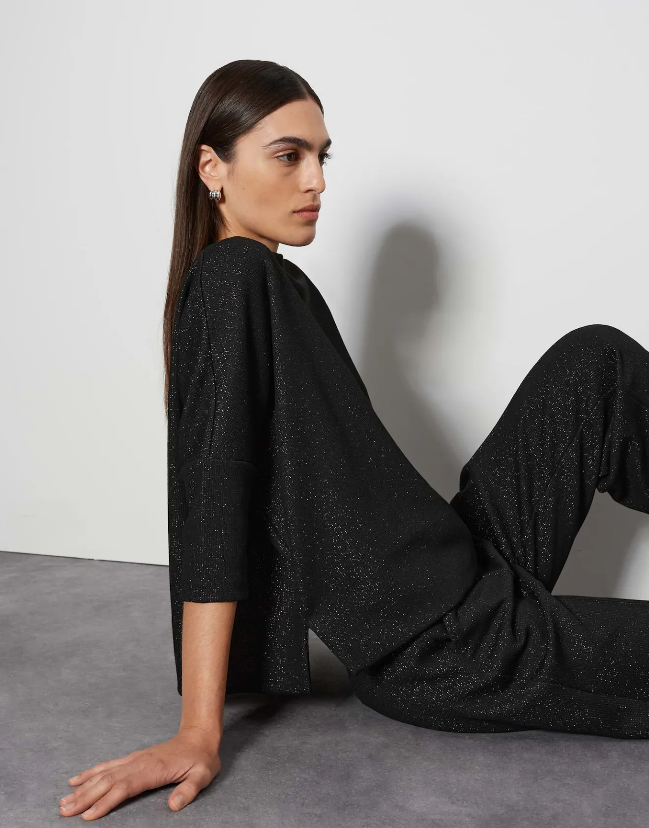 Hot Sweater USHINY DETAIL Loose mit Glitzer Effekt Sweat